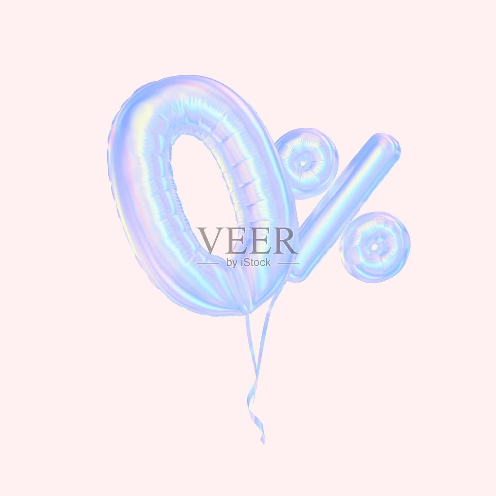 百分之零的象征。0%旗帜飞行全息箔气球隔离白色。3 d渲染。照片摄影图片