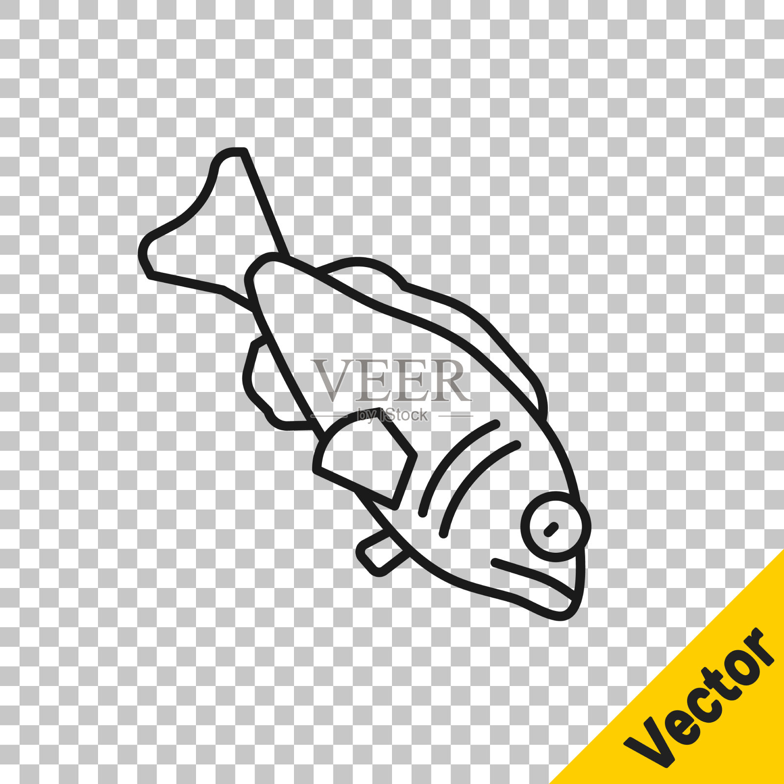 黑线鱼图标隔离透明插画图片素材