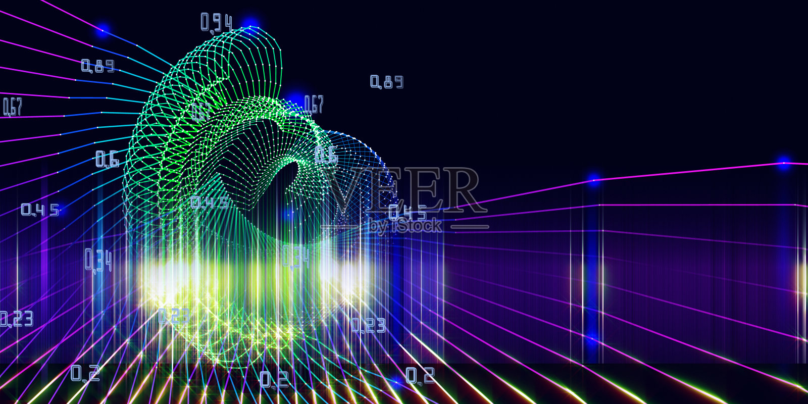 抽象的颜色背景与径向线框和数据在黑暗。大数据。商业，科技的旗帜。插画图片素材