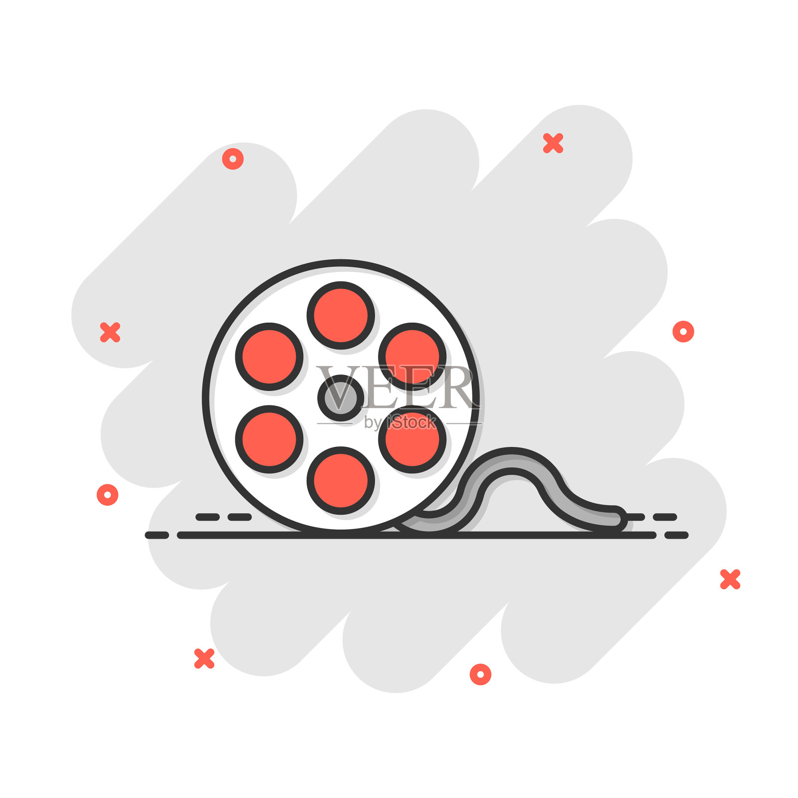 电影图标在漫画风格的电影卡通上的白色设计元素图片