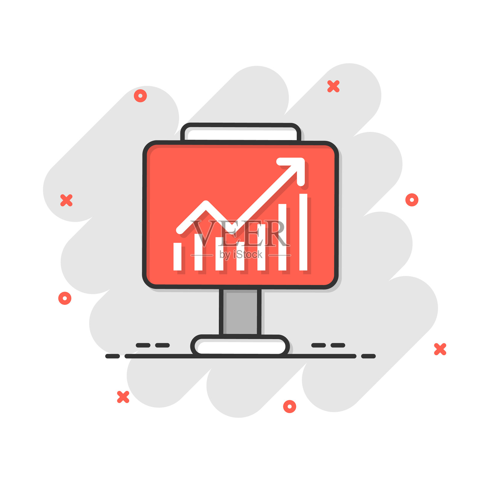 增长图表图标在漫画风格的金融图表设计元素图片