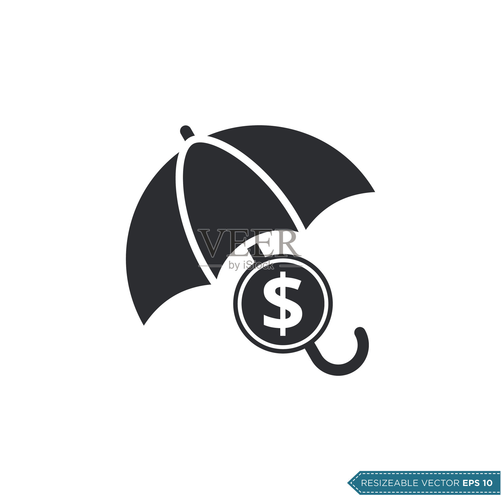 钱标志和伞图标矢量模板平面设计插画图片素材