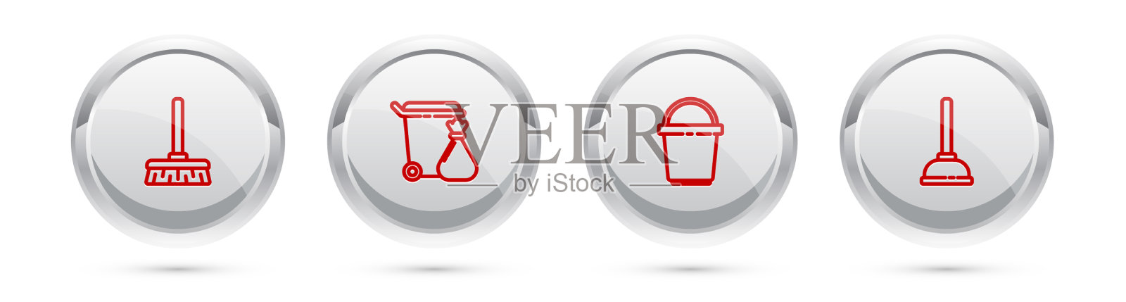 设线、柄、扫帚、垃圾桶、垃圾袋图标素材