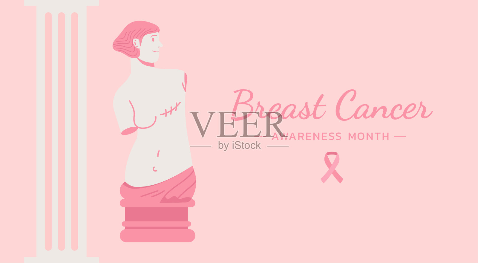 以维纳斯·德·米洛雕像为主题的乳腺癌宣传月插画图片素材