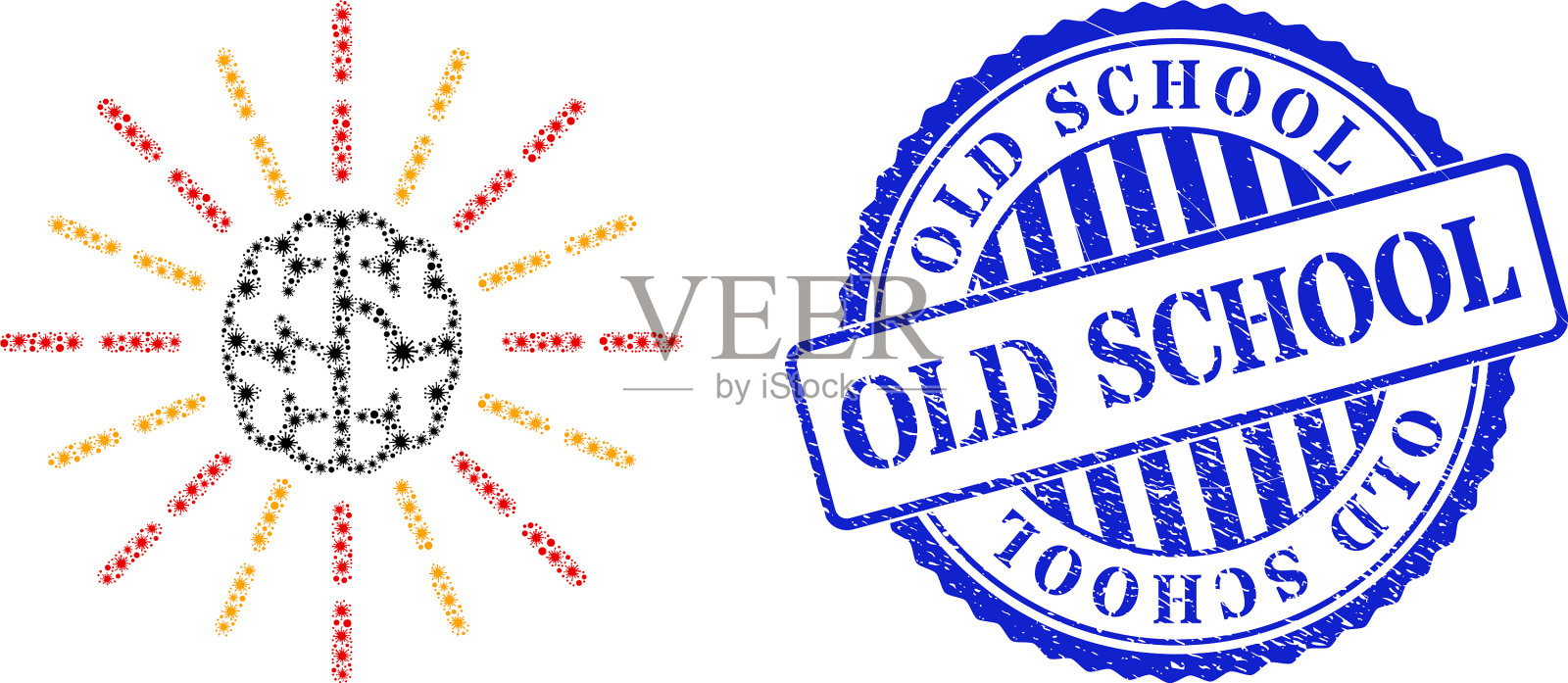陈旧的学校印章和具有感染力的头脑插画图片素材