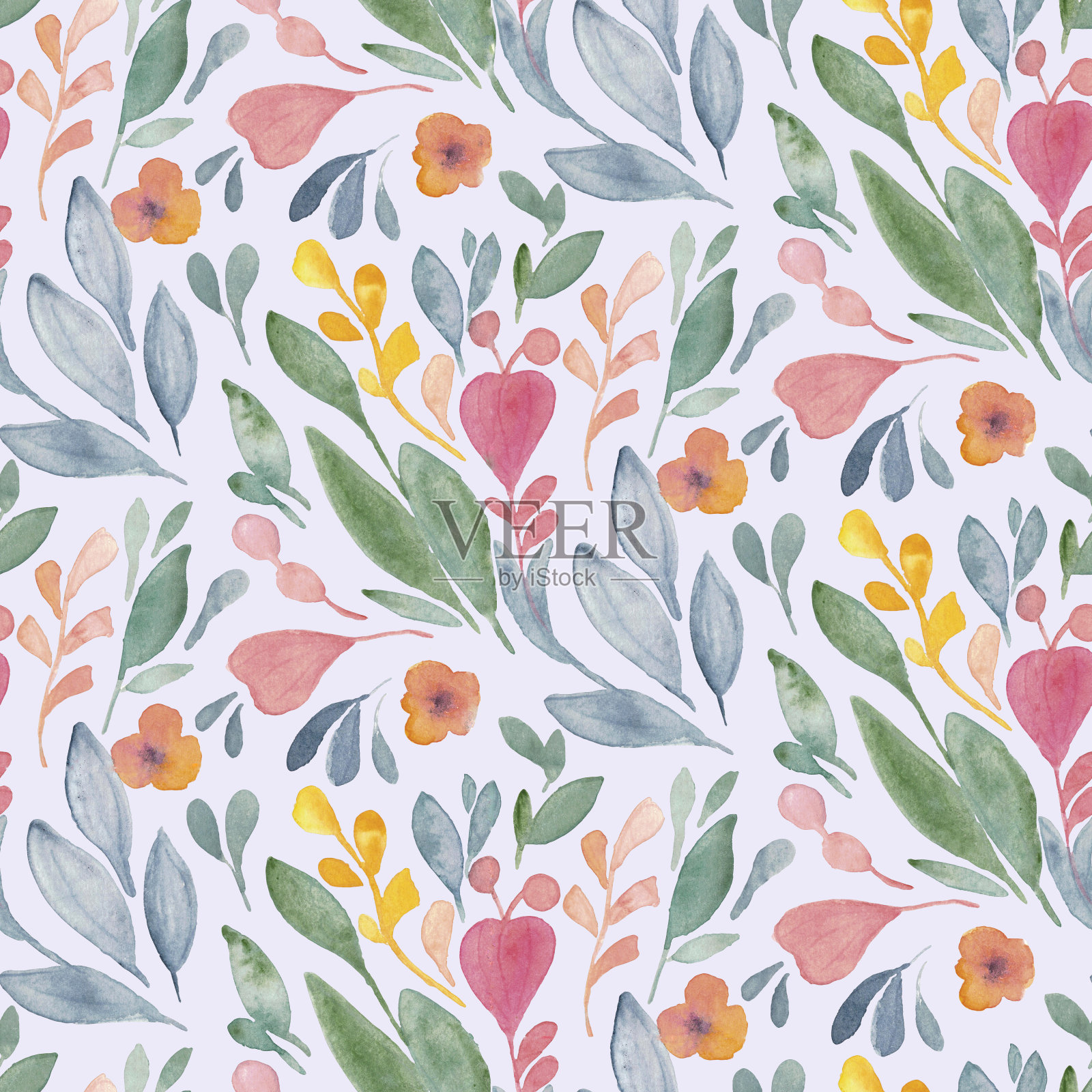 无缝水彩花卉图案。手绘插图插画图片素材