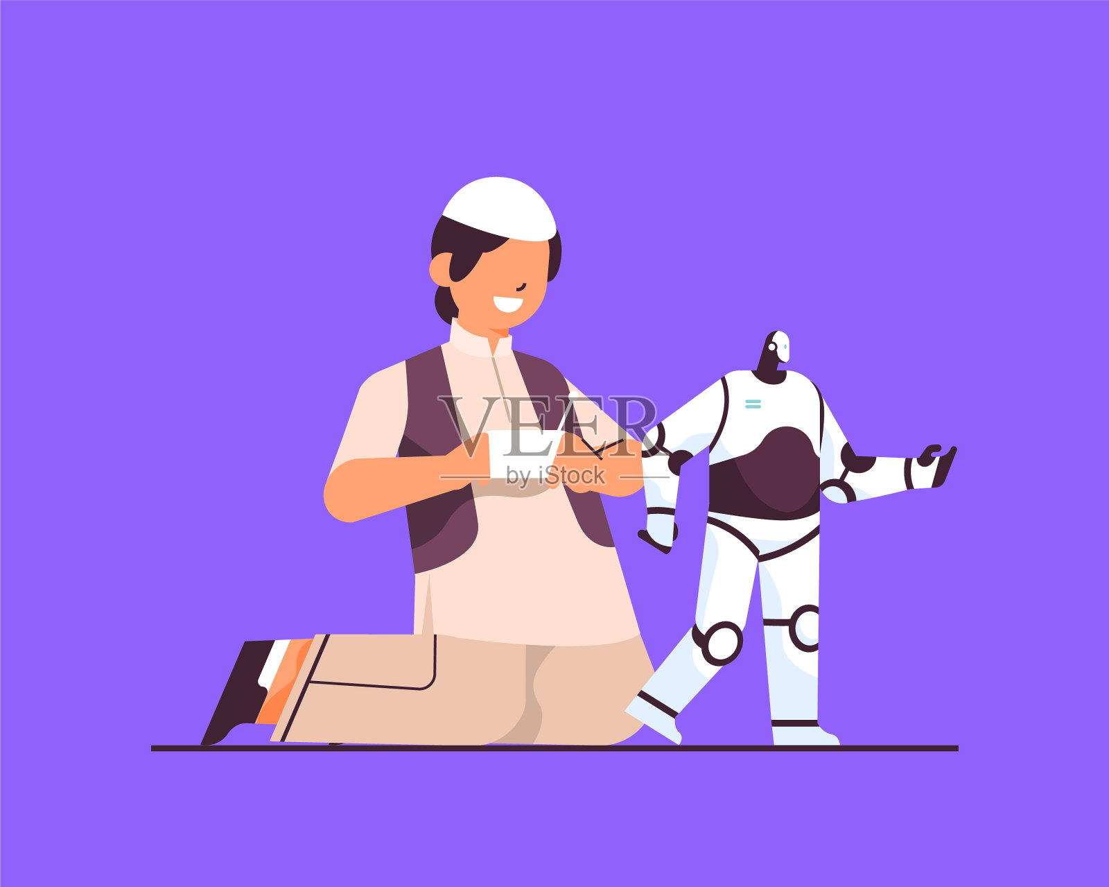 一个阿拉伯学生玩着无线电控制的游戏插画图片素材