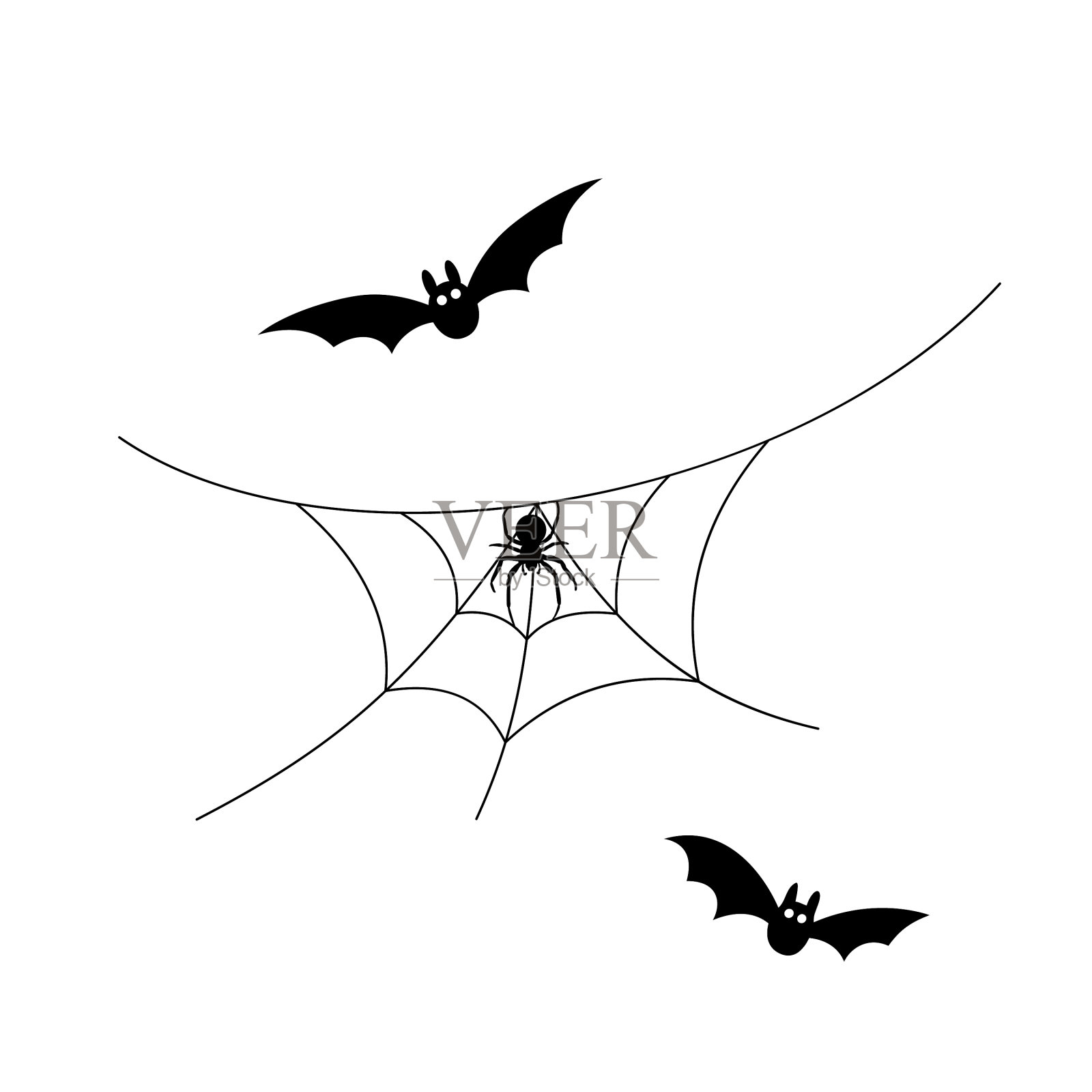 可怕的蜘蛛网，黑色的蜘蛛网，蝙蝠蜘蛛插画图片素材