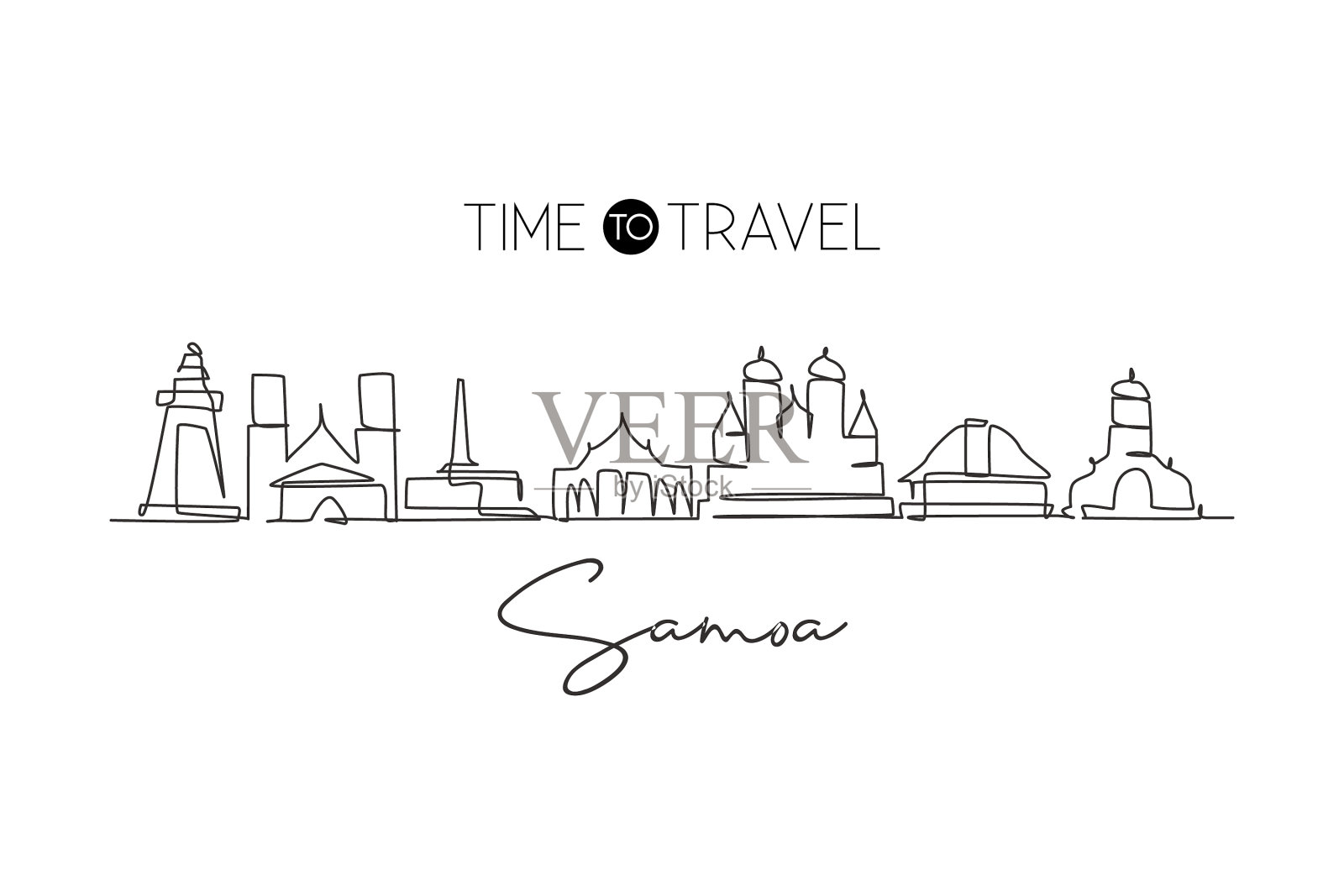 单连续线绘制萨摩亚天际线插画图片素材