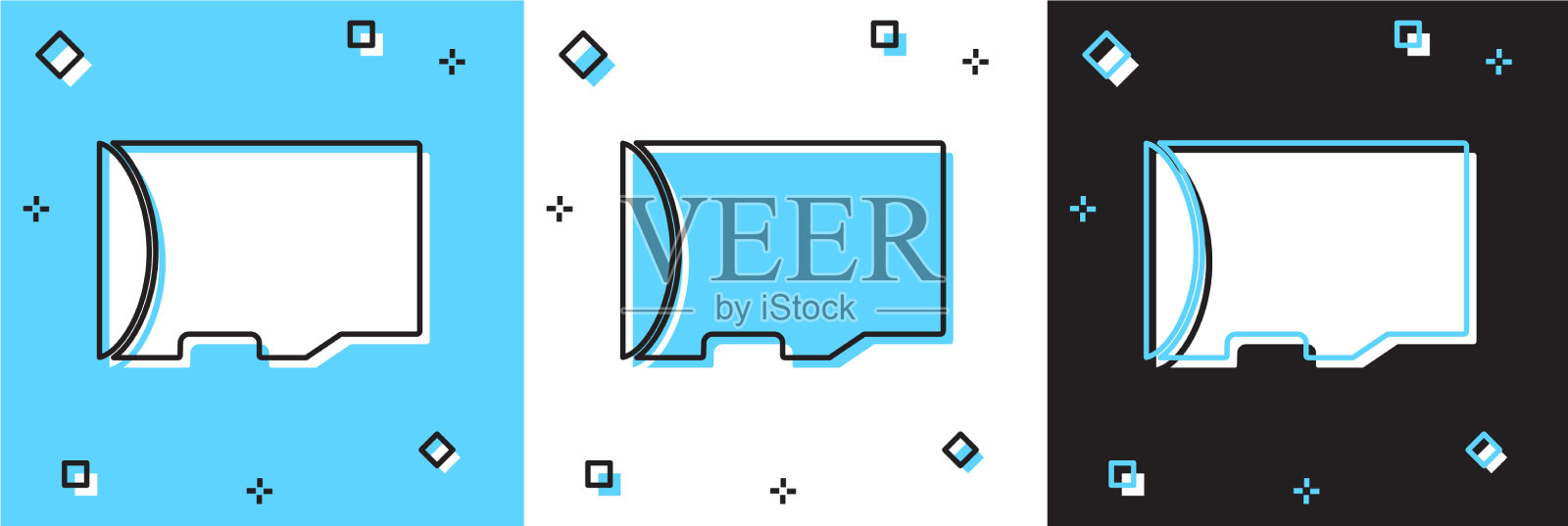 设置micro sd存储卡图标隔离在蓝色和插画图片素材