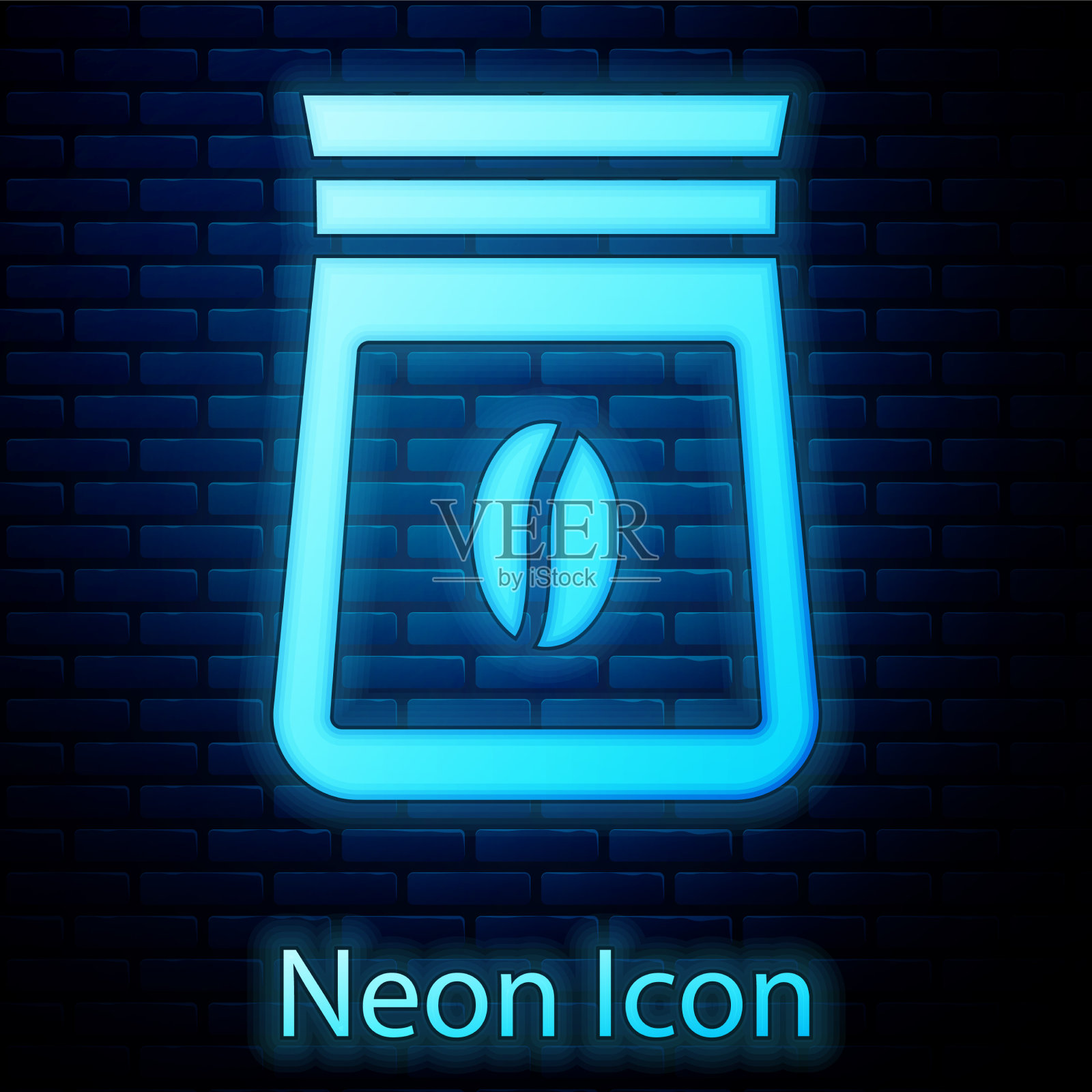 发光的霓虹灯袋咖啡豆图标孤立插画图片素材