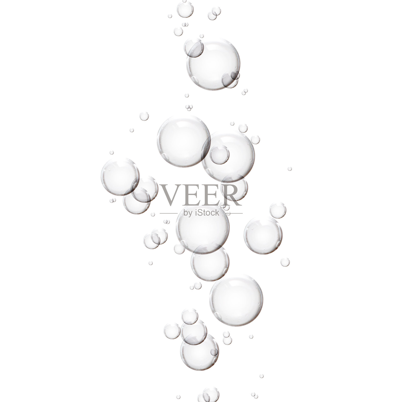 明亮透明的气泡或血清，白色背景上有复制空间。饮料与美容概念照片摄影图片