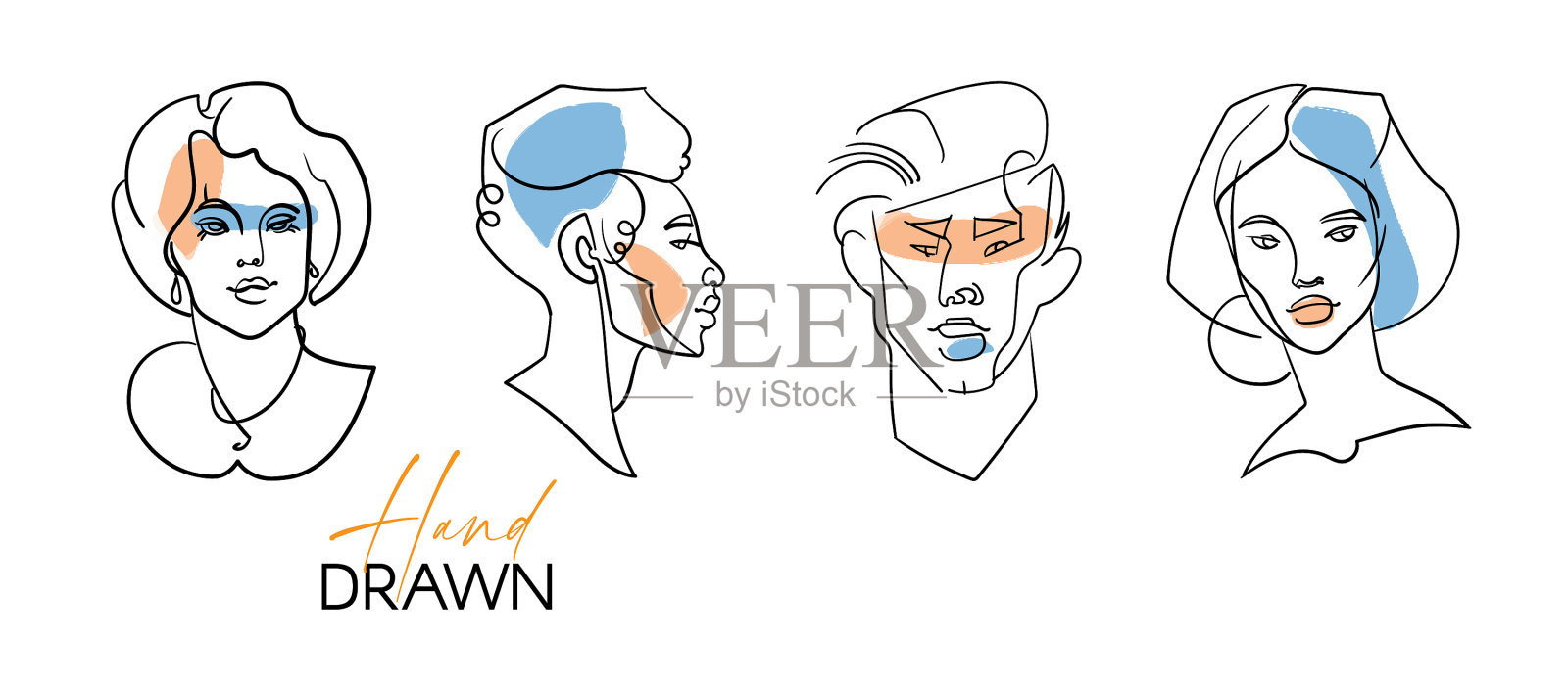 线条肖像把当代绘画置于现代绘画中插画图片素材