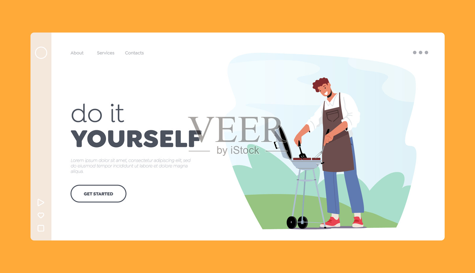 户外烧烤登陆页面模板男主角插画图片素材