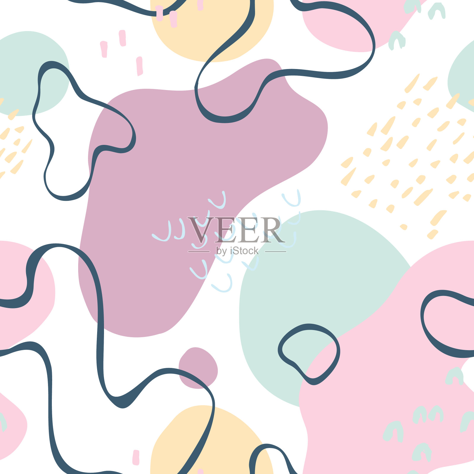 抽象可爱无缝图案有机几何插画图片素材