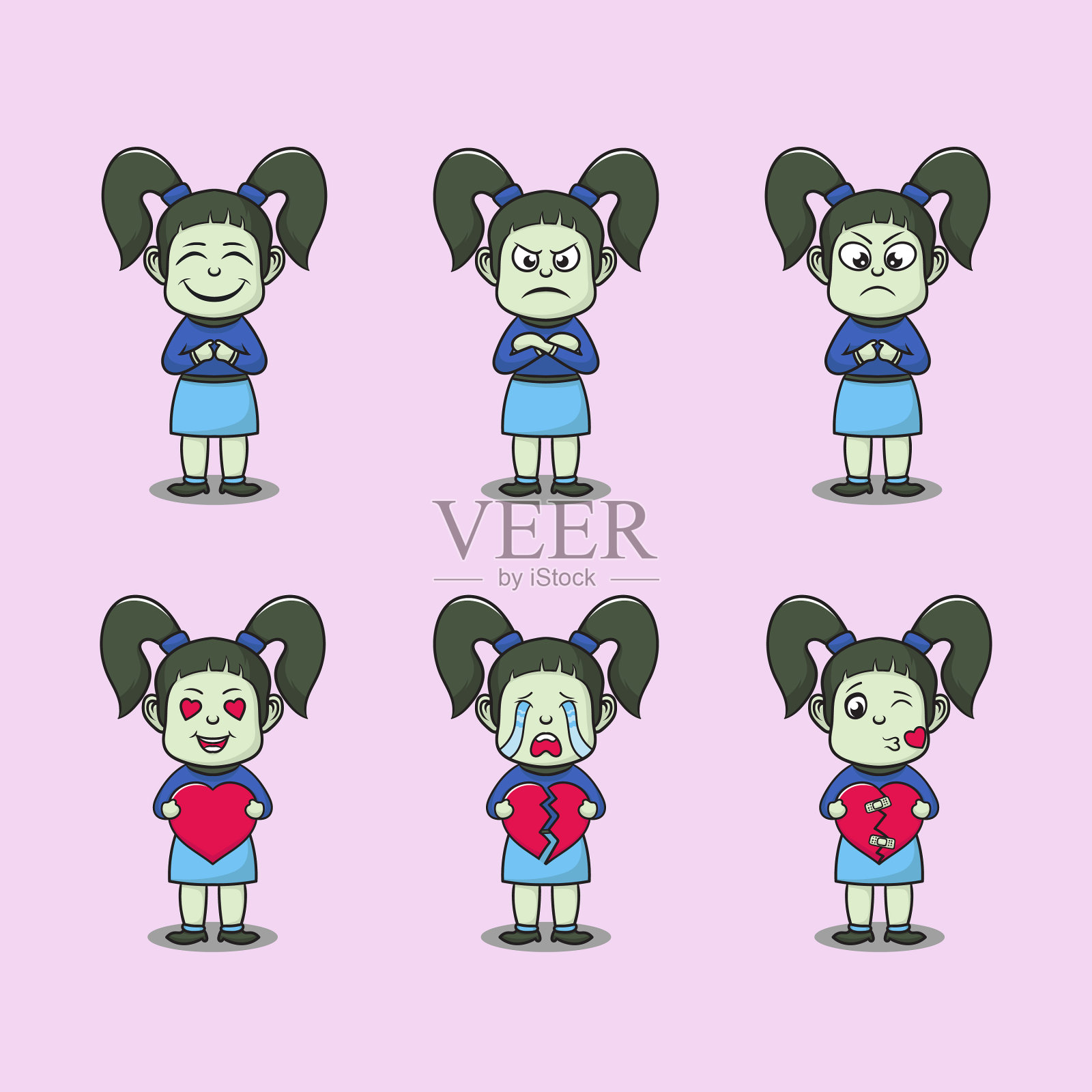 设置可爱女孩角色插画图片素材