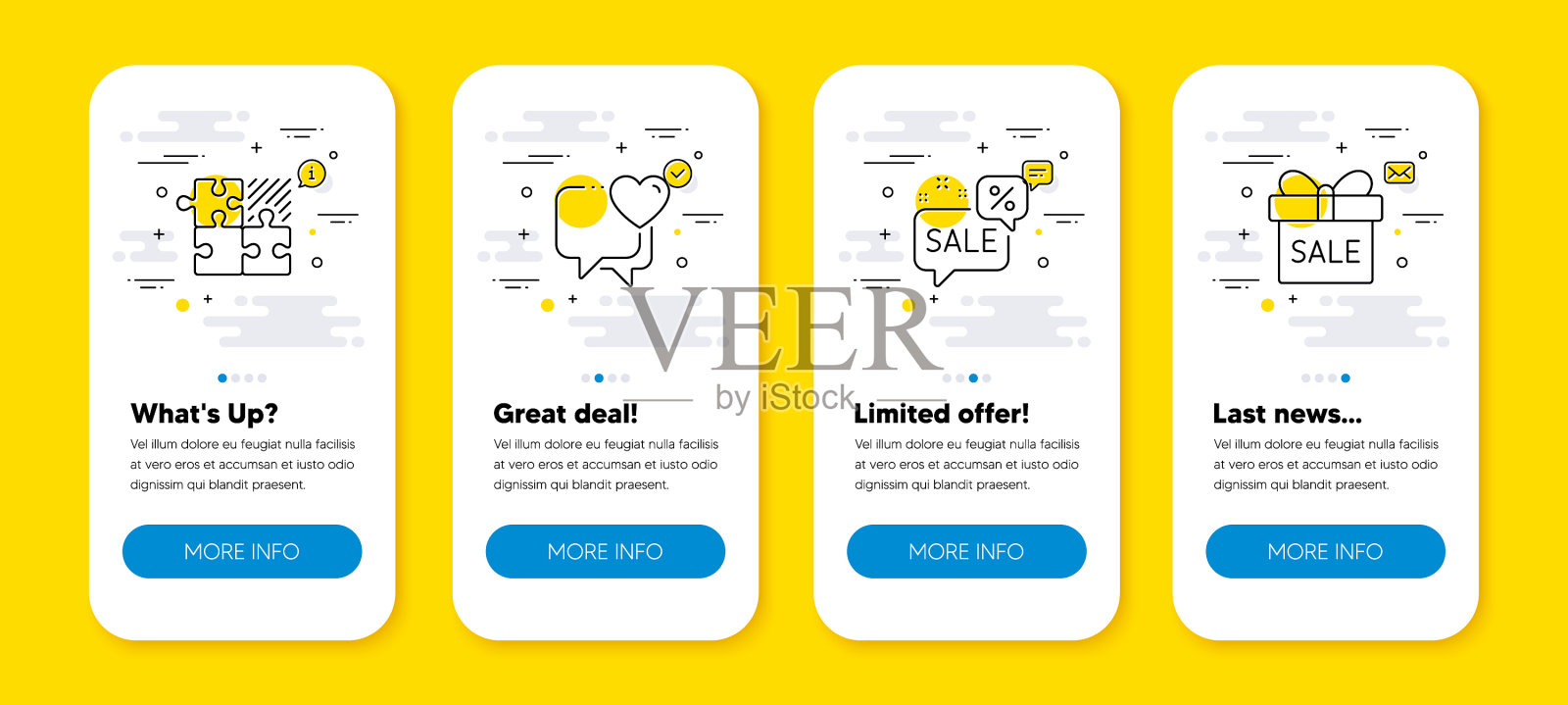 集折扣泡泡心和拼图图标素材