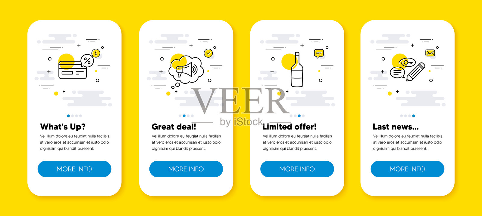 设置扩音器、葡萄酒和现金返还线图标素材
