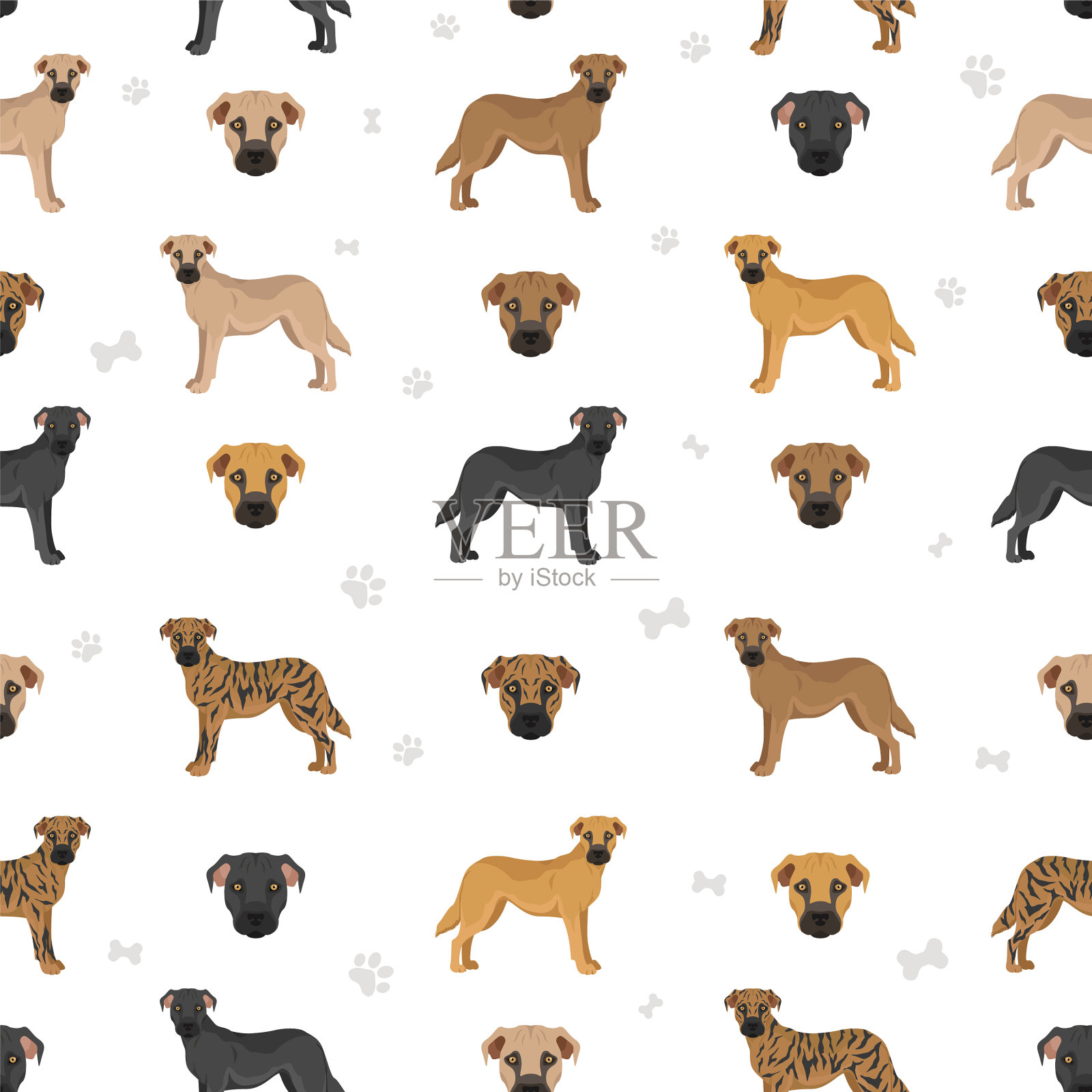 黑嘴杂种无缝花纹不同的被毛插画图片素材