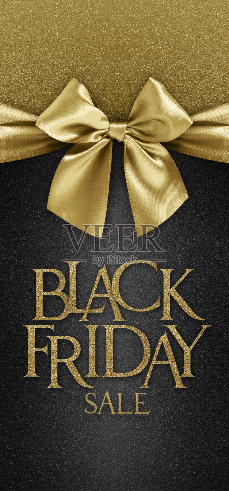 礼品卡与金色丝带蝴蝶结和黑色星期五销售文本，孤立在黑色背景模板与复制空间促销优惠照片摄影图片