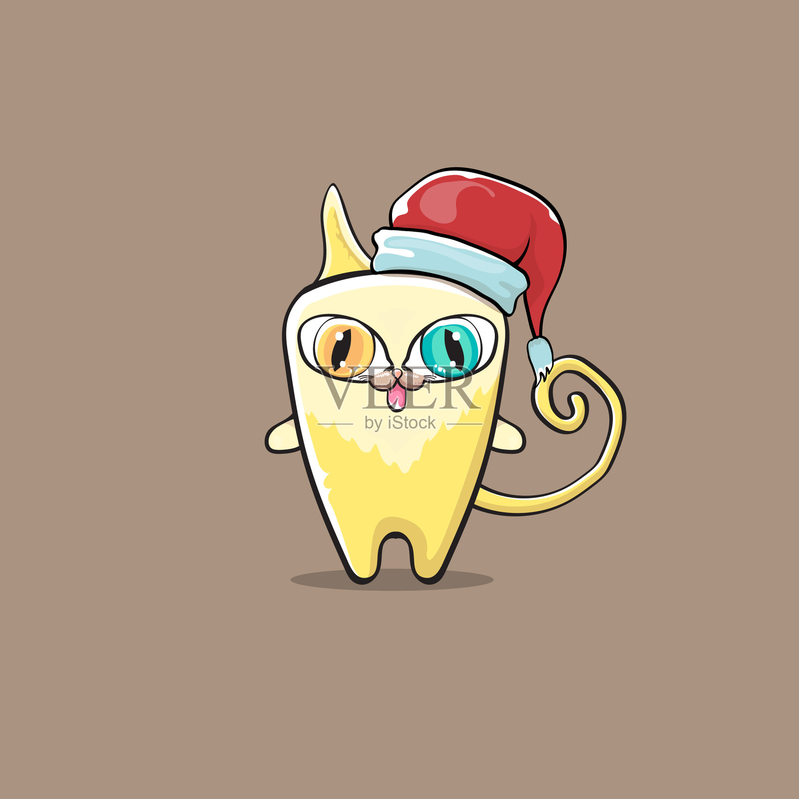 卡通黄色的圣诞老人猫人物插画图片素材