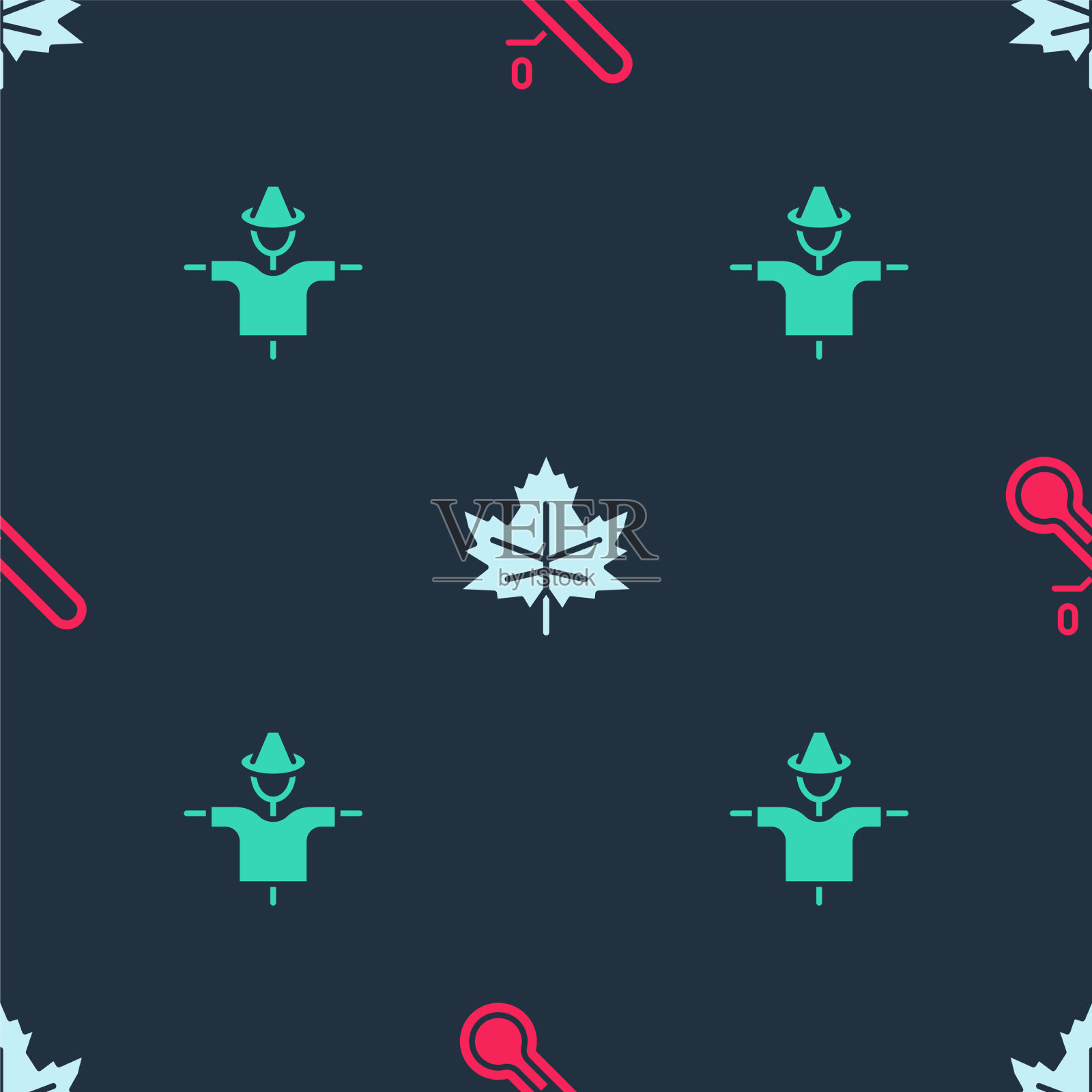 设置气象温度计，树叶和树叶图标素材