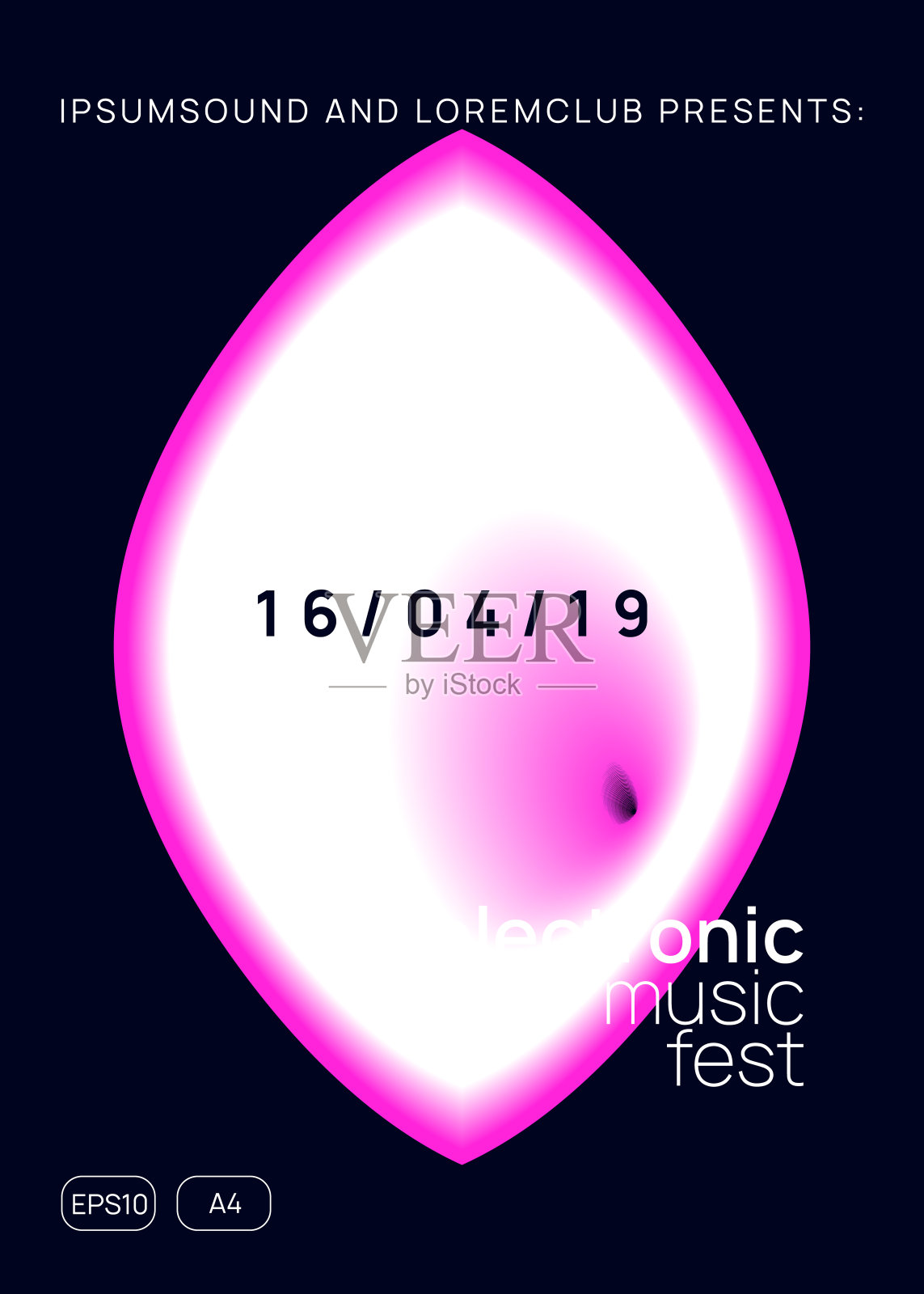 音乐传单。明亮的恍惚状态的事件。House And Nightlife Vector。封面布局的图形背景。波浪效果的展示。粉红和白色音乐传单设计模板素材