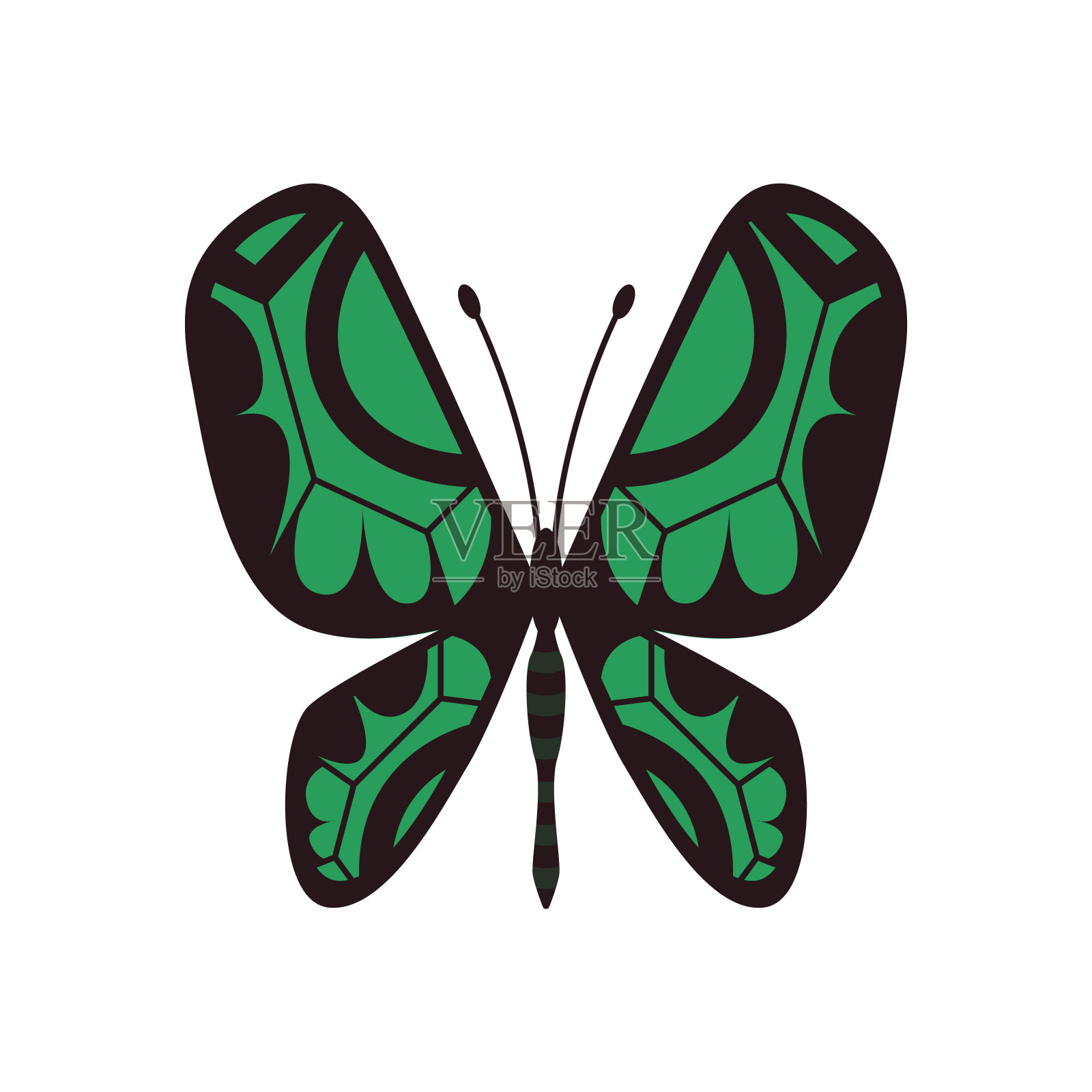 奇异的彩色蝴蝶。手绘的飞蛾翅膀或昆虫。卡通热带动物。孤立的矢量图标插画图片素材