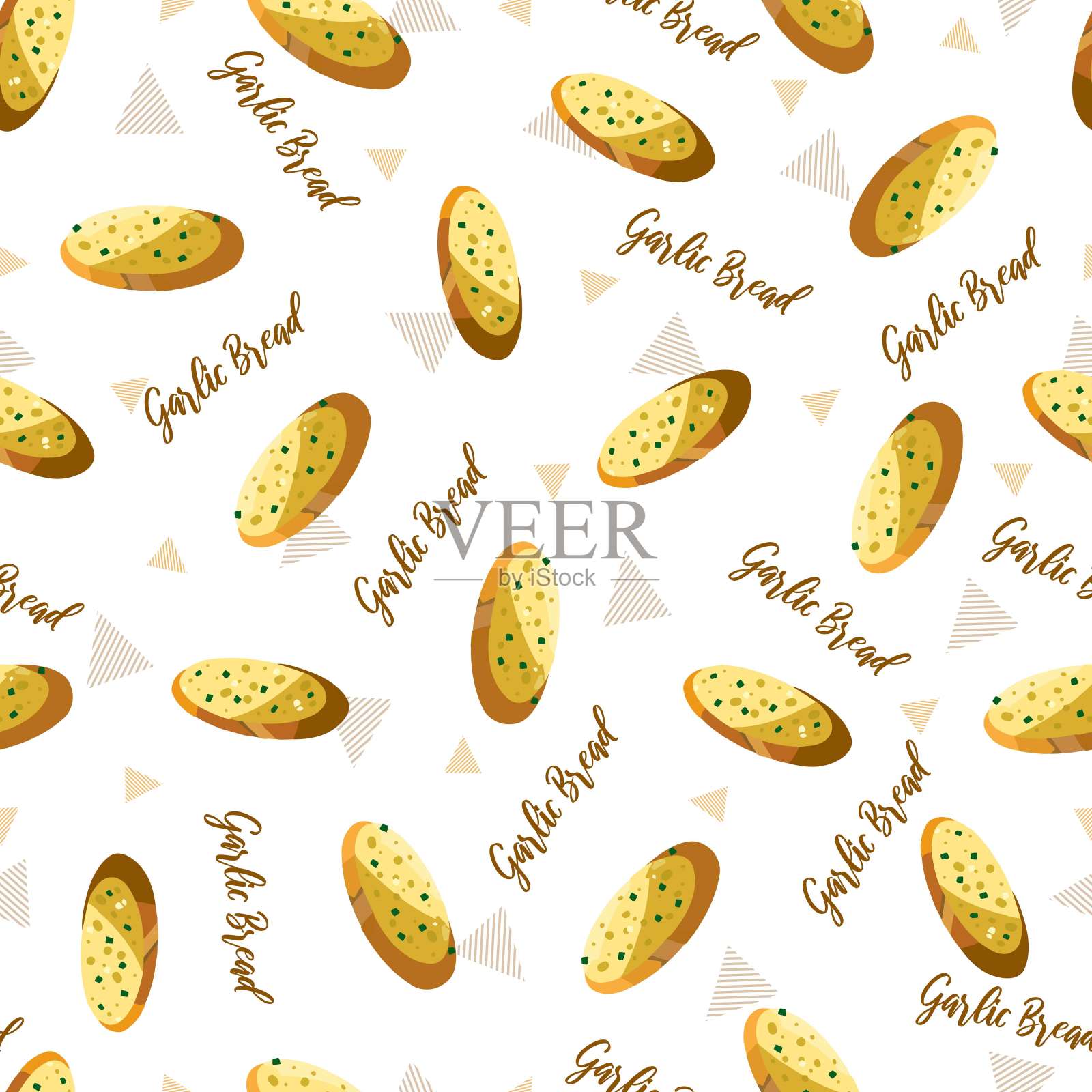 烤切片大蒜面包矢量图形艺术无缝模式插画图片素材