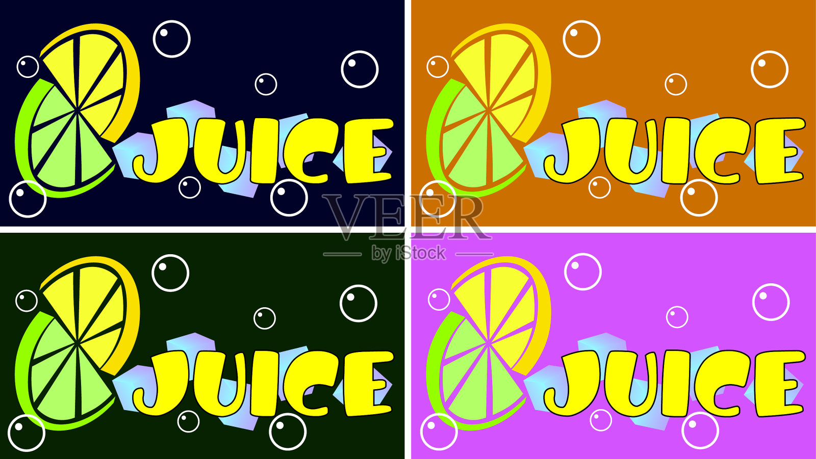 标志果汁，柠檬冰和气泡插画图片素材