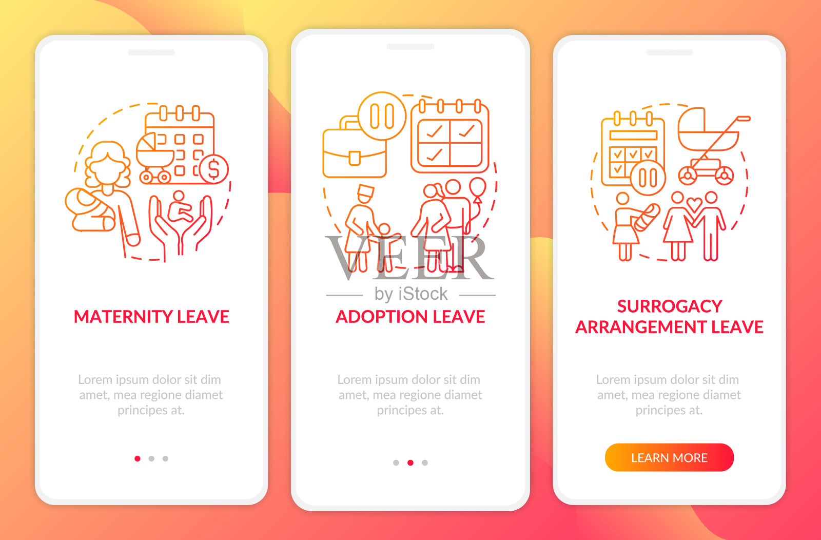 产假类型红色渐变入职手机应用页面屏幕设计模板素材