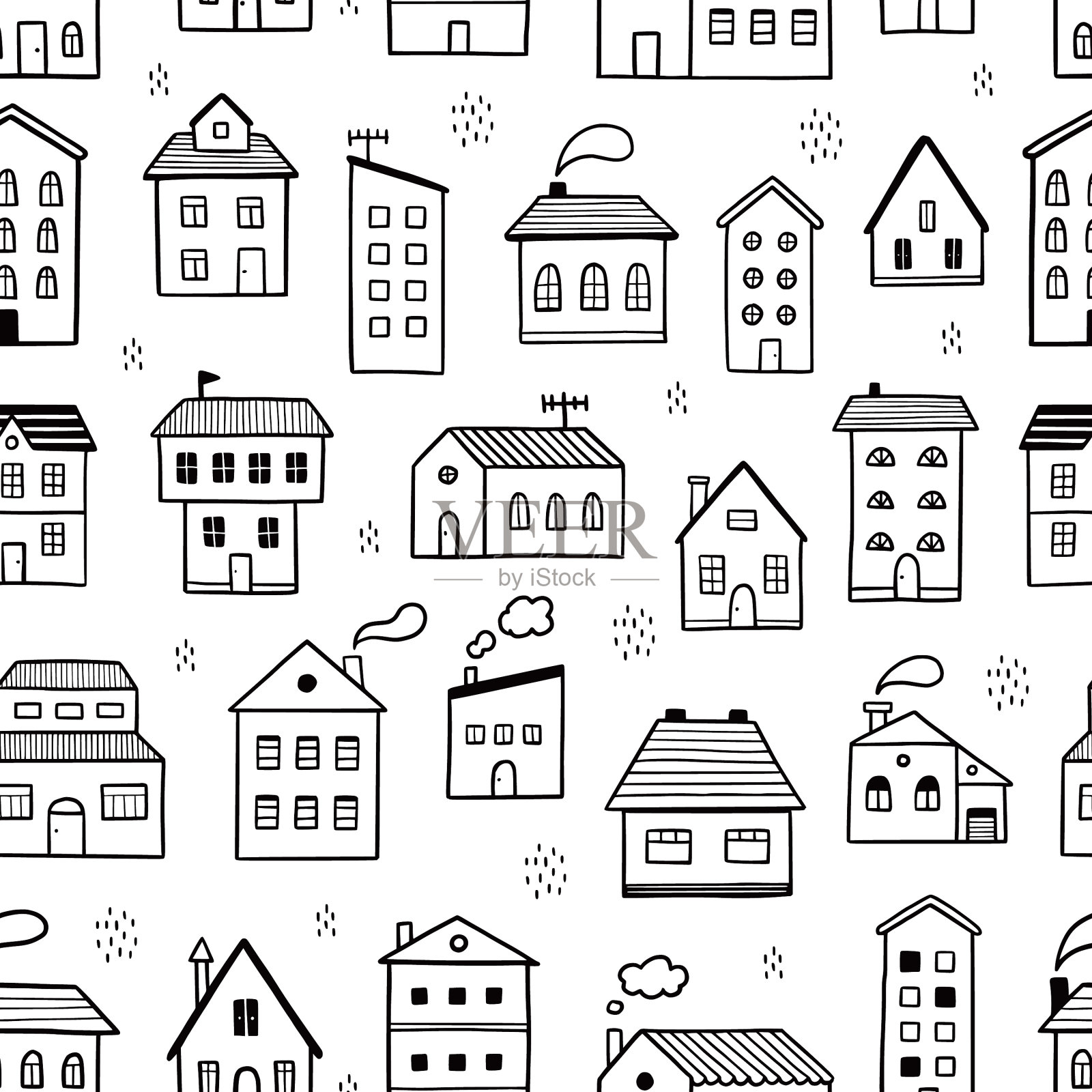 房屋图案涂鸦素描风格插画图片素材