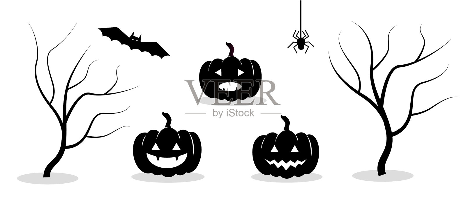 设置万圣节的黑色剪影南瓜图标素材