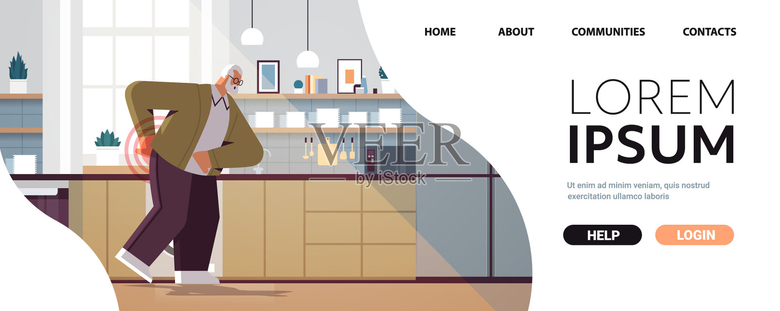 老年患背痛的老人插画图片素材