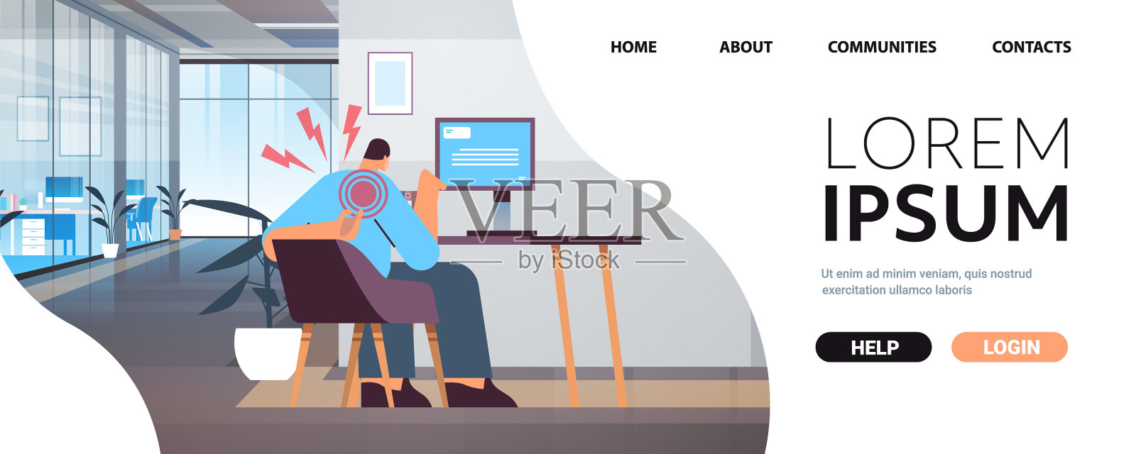 商人在工作场所患肩伤插画图片素材