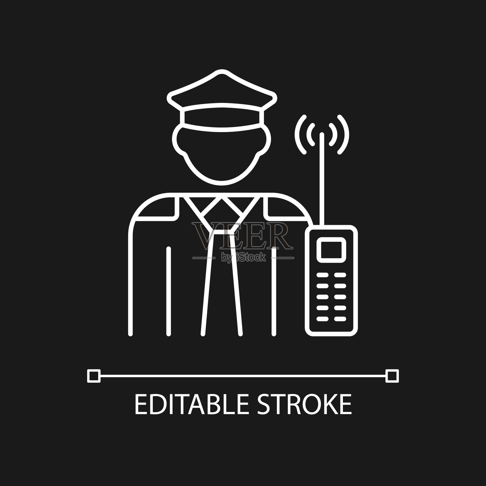 保安白色线性图标为黑色主题插画图片素材