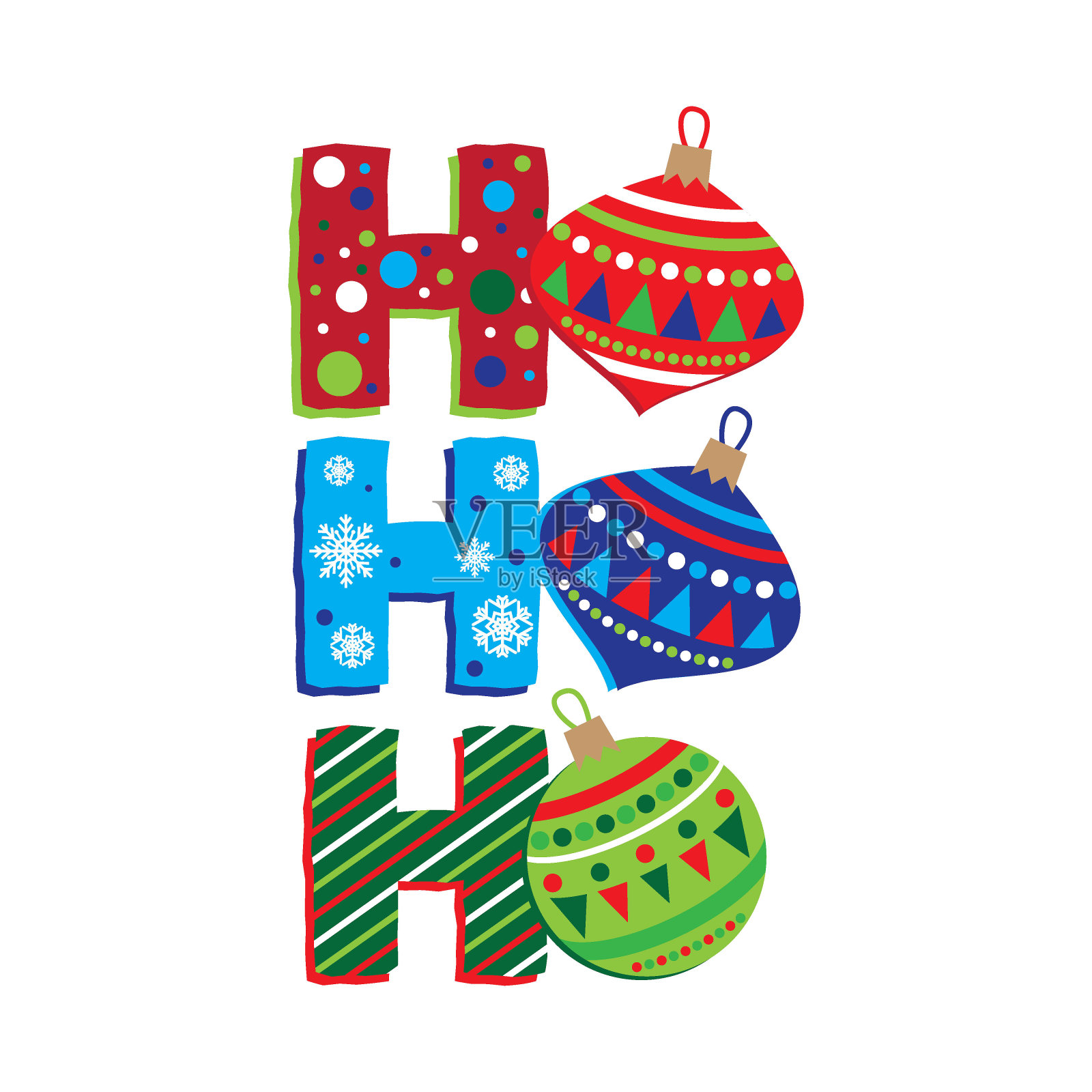 霍霍霍文字与圣诞球装饰插画图片素材