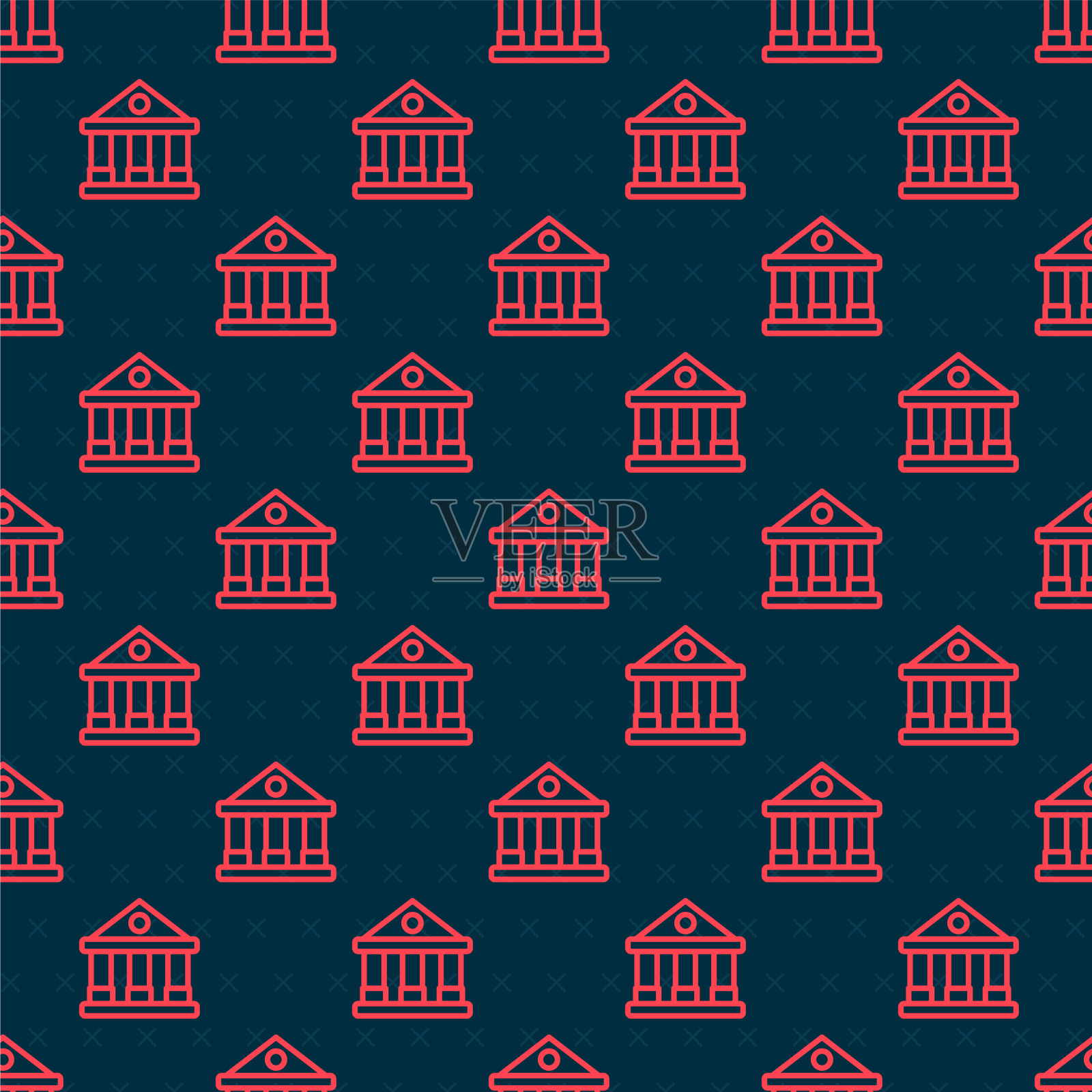 红线法院大楼图标孤立插画图片素材