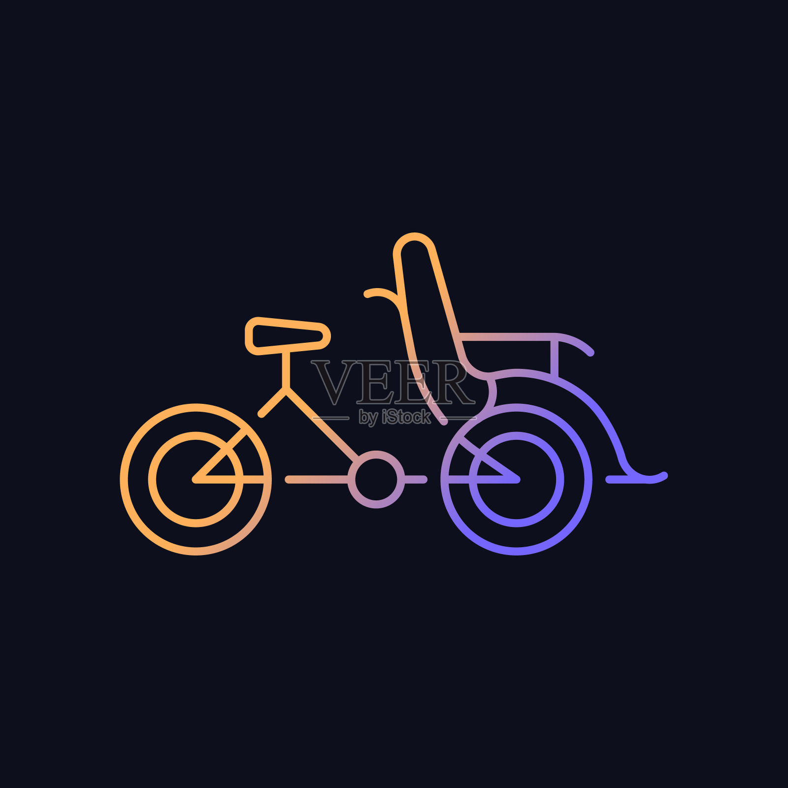 三轮车出租车梯度矢量图标的黑暗主题插画图片素材