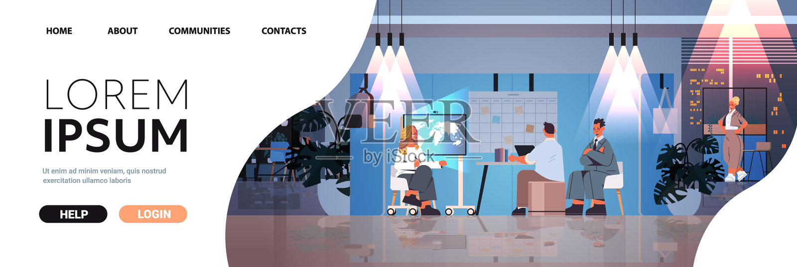 疲惫的商人们在一起工作插画图片素材