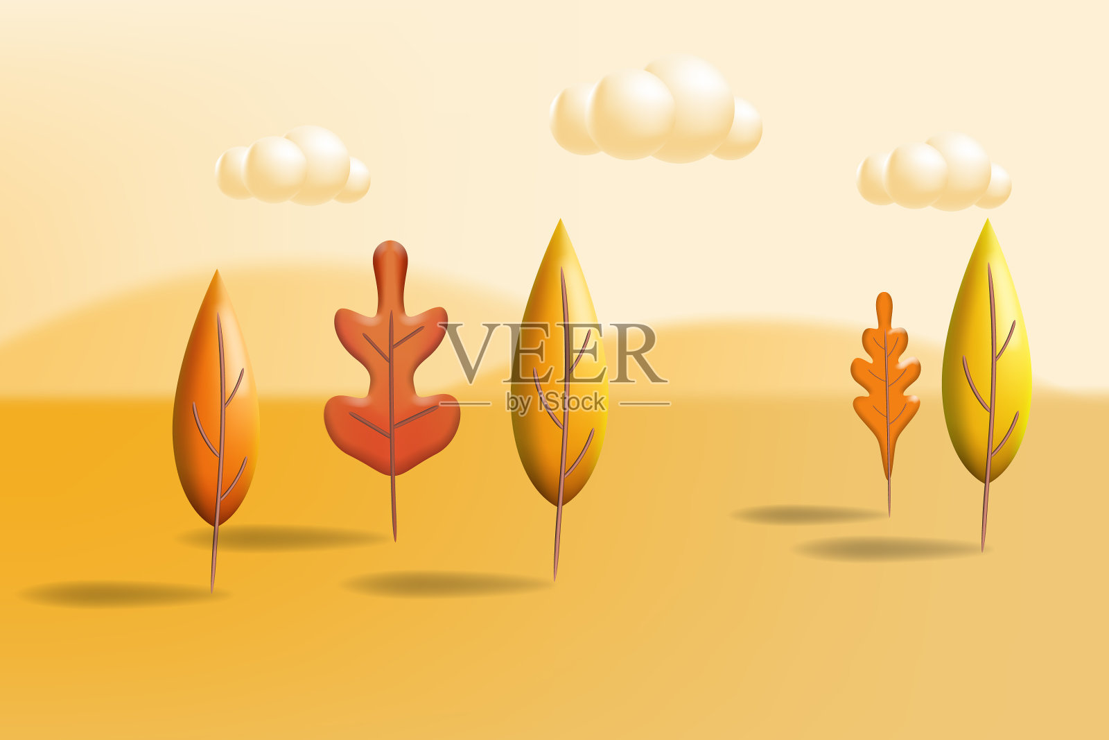 秋天景观树木树叶3d黄红色插画图片素材