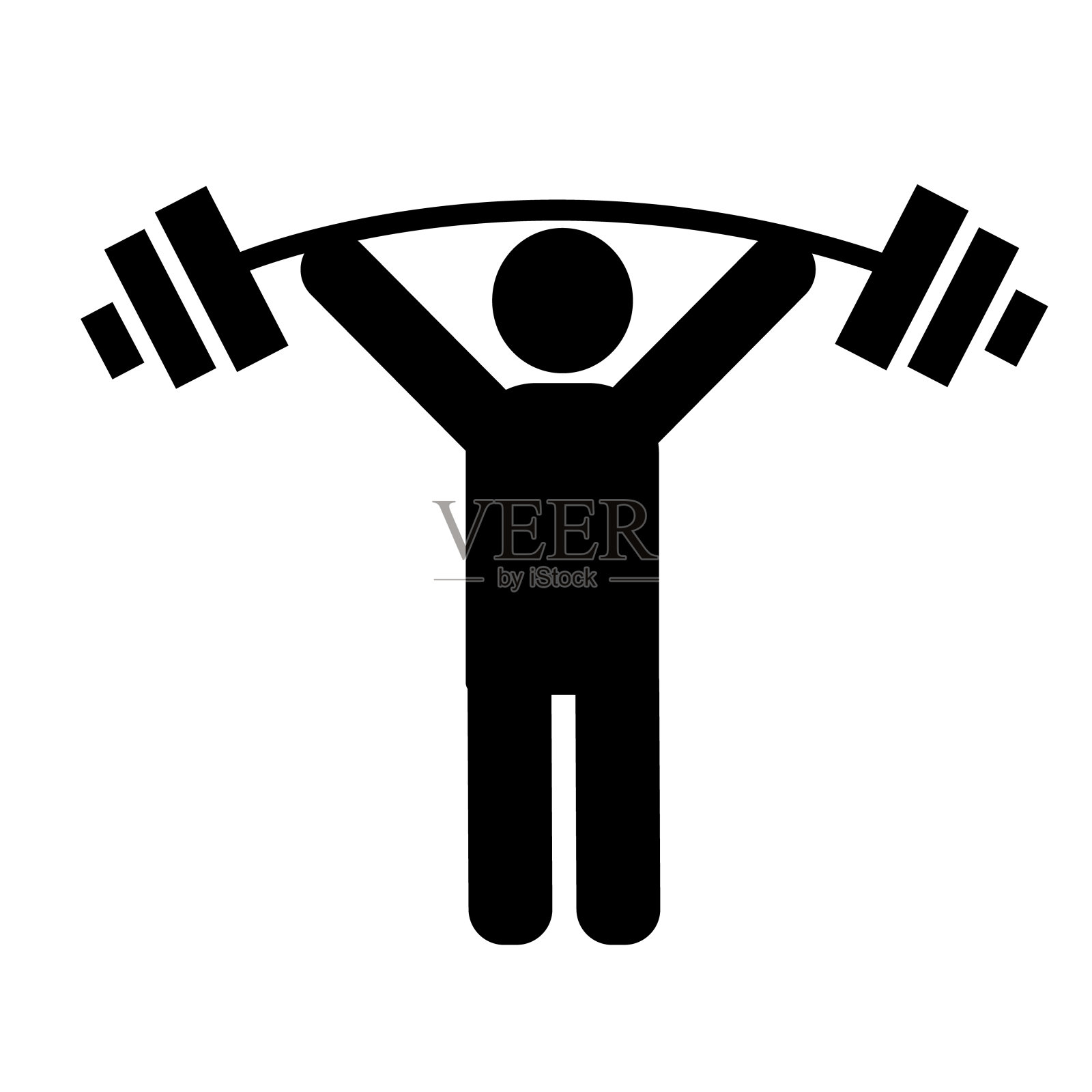 白色背景上的举重运动员图标。哑铃训练符号。男人举重的符号。平的风格。插画图片素材