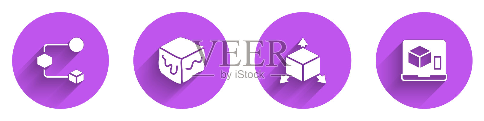 设置等距立方体和3d打印机图标与图标素材