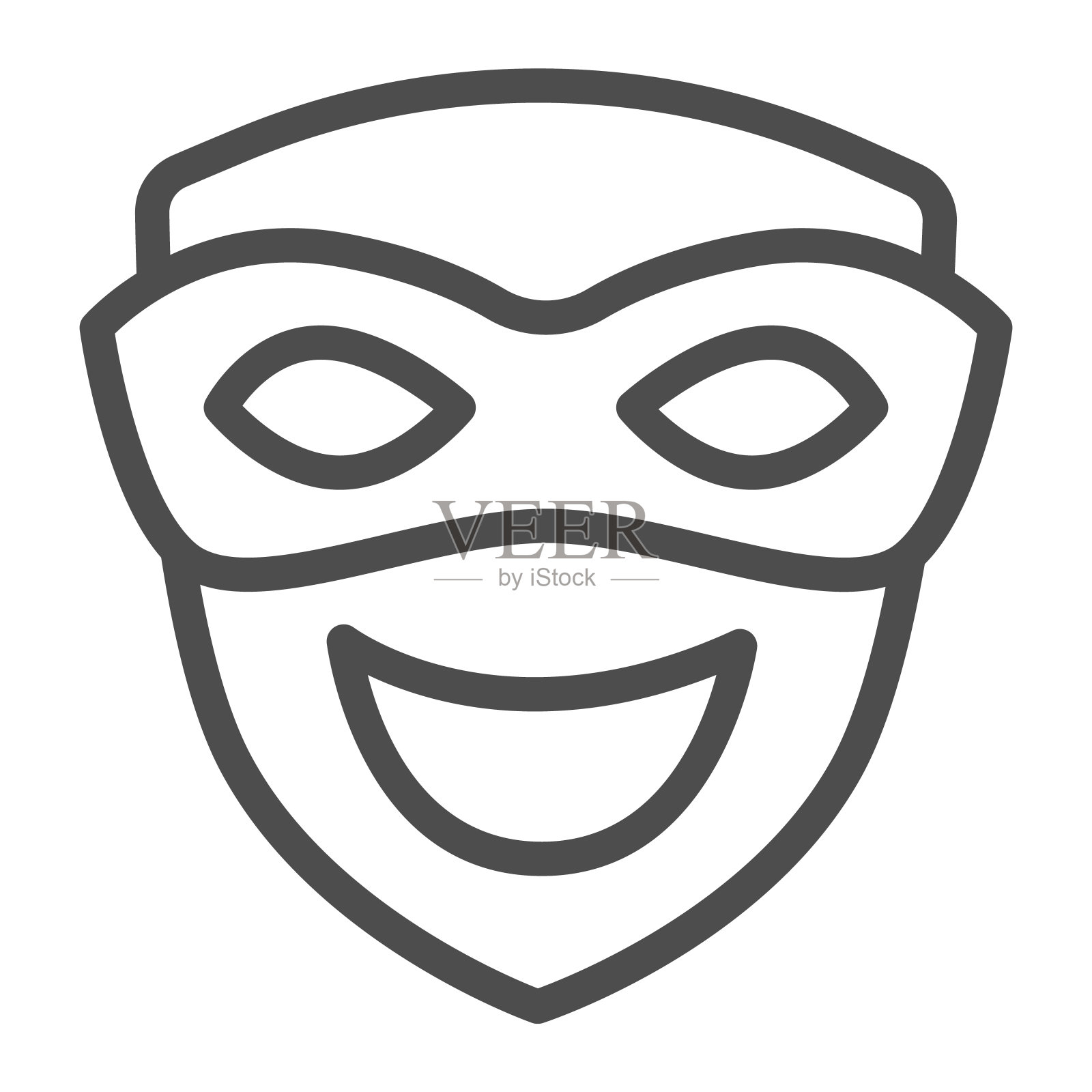 带笑脸的狂欢节面具,喜剧面具线图标,剧院概念,白色背景上的笑脸面具