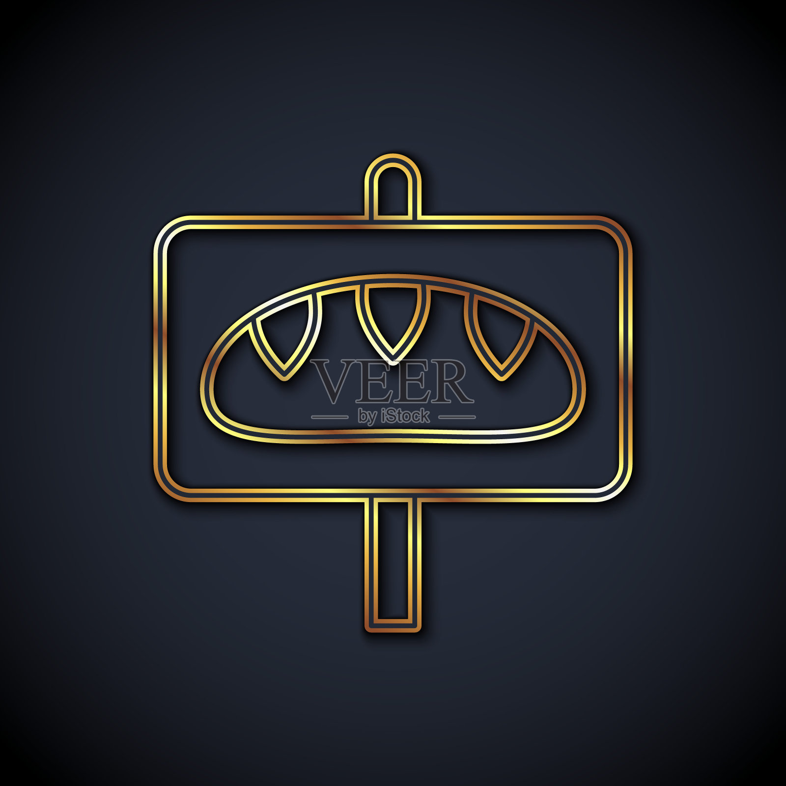 金色线捐赠食物图标孤立在黑色背景。向量图标素材