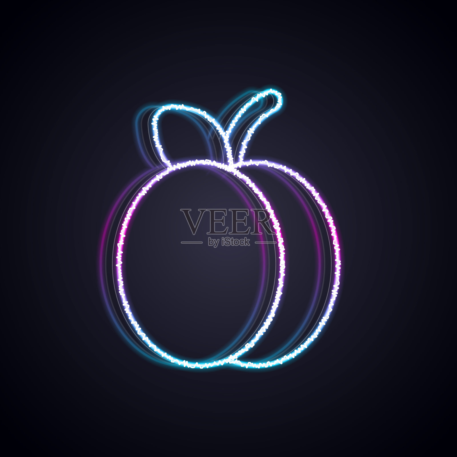 发光的霓虹灯线李子水果图标孤立在黑色背景。向量插画图片素材