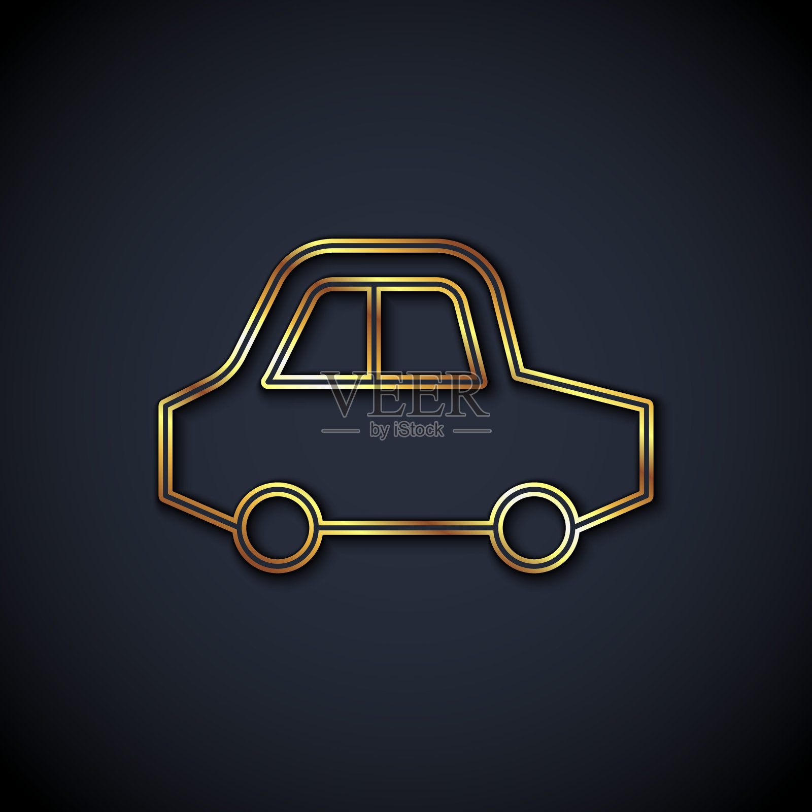 金色线玩具车图标孤立在黑色背景。向量插画图片素材