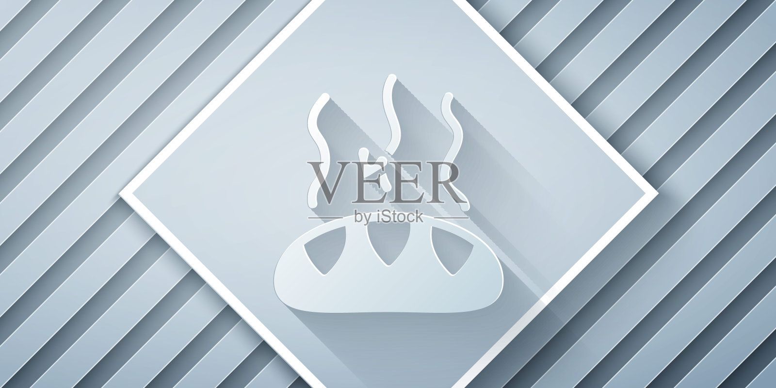 剪纸捐赠食物图标孤立在灰色背景。纸艺术风格。向量插画图片素材