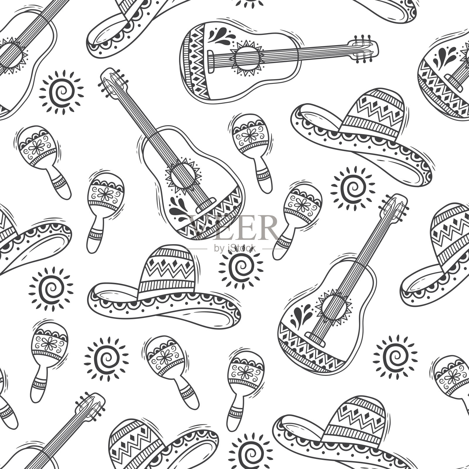 矢量无缝模式与手绘涂鸦插画图片素材