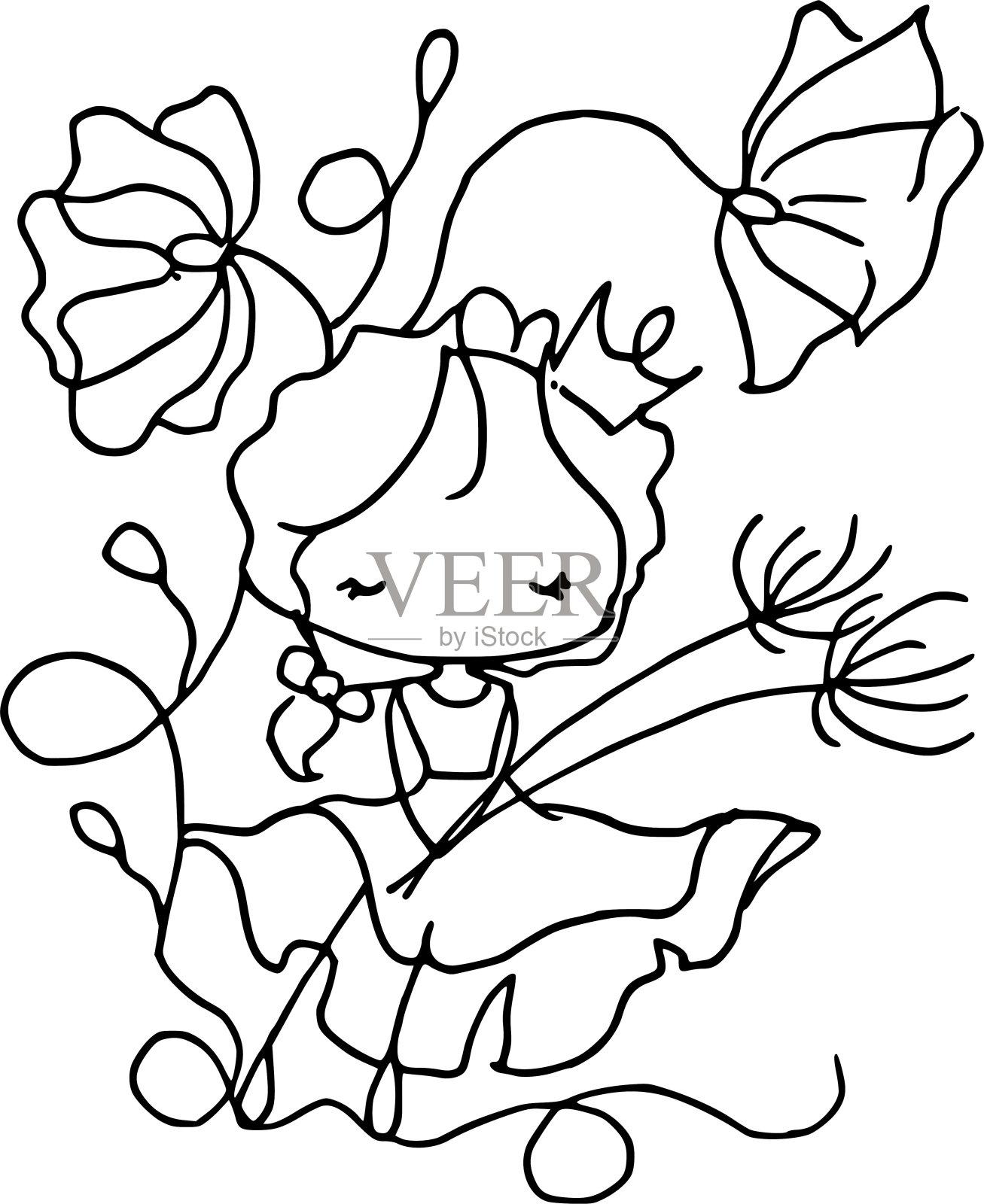 向量卡通男孩女孩花动物鸟狗猫熊插画图片素材